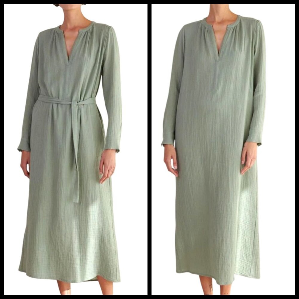 Velvet‎ By Jenny Graham Longsleeve Maxi Dress Gauze Cotton Sage Green Sz XL READ